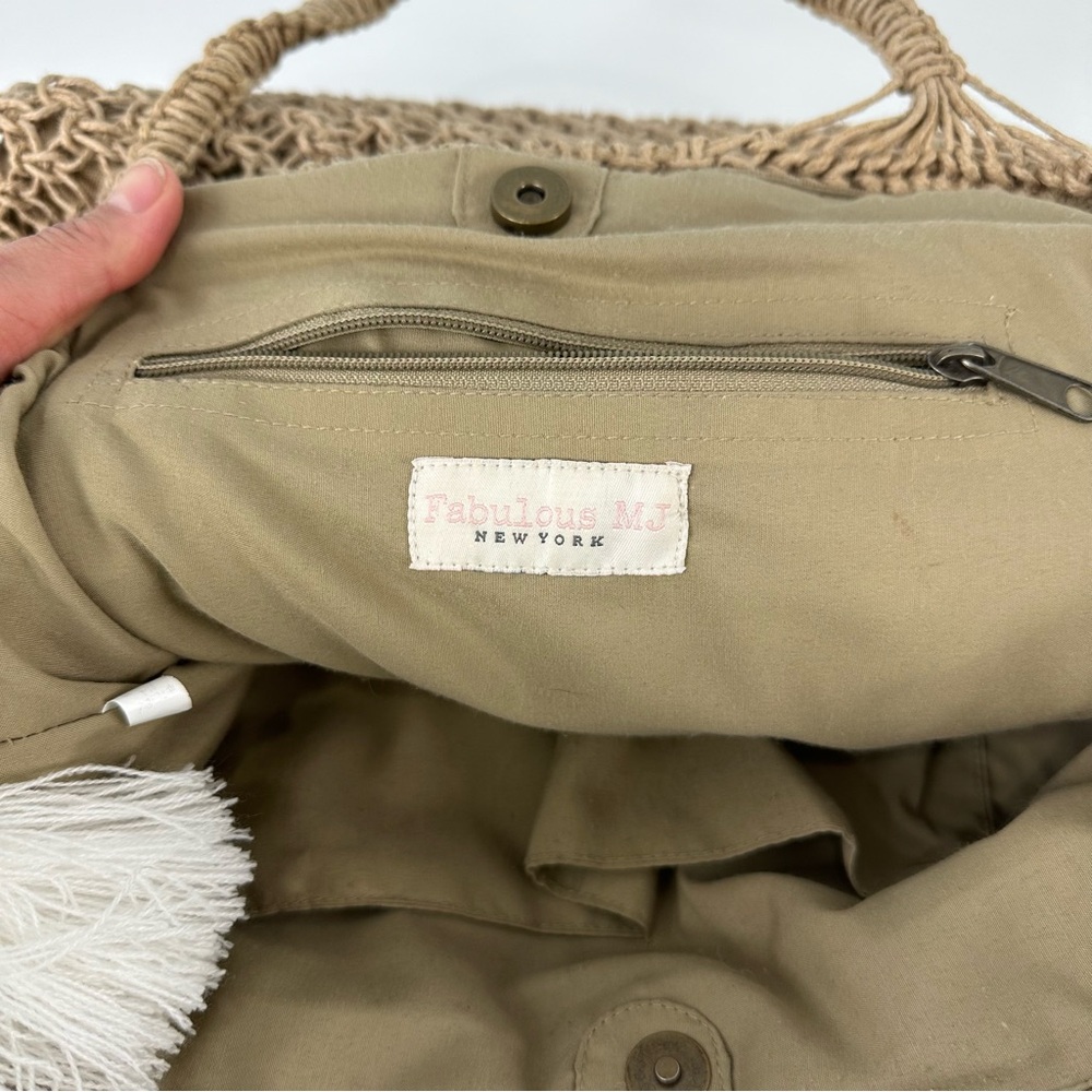 Fabulous MJ New York Tan Boho Woven Tote With Cream & Tan Braided Tassels - Picture 6 of 13